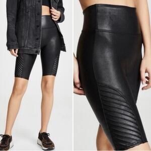 NEW SPANX Faux Leather Moto Bike Shorts in Very Black NWT - Size XS